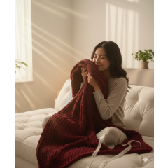 بطانية صوف يدوية فاخرة بلون أحمر عنابي – لمسة دافئة وأناقة مميزة